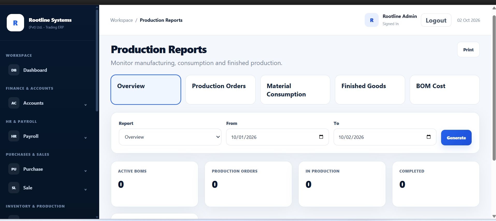 Rootline Trading Production Reports